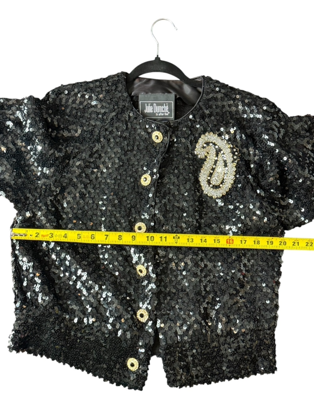 Vintage Julie Duroché Sequin Jacket Black Beaded Paisley Evening Blazer Glam 80s - Picture 6 of 15